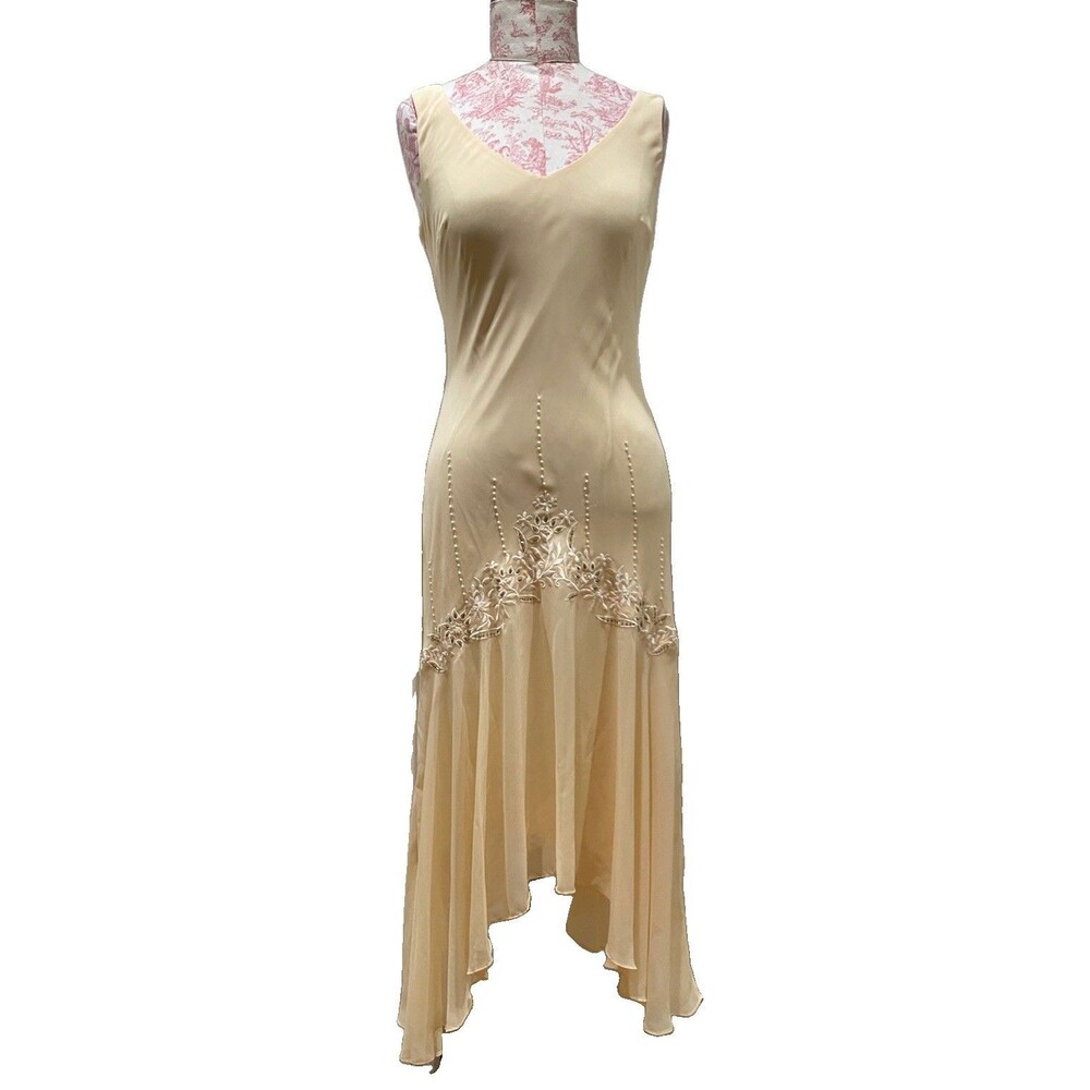 VTG Embellished Evening Midi Dress Gown Sz 8 Floral Asymmetric Fairy Y2K Prom